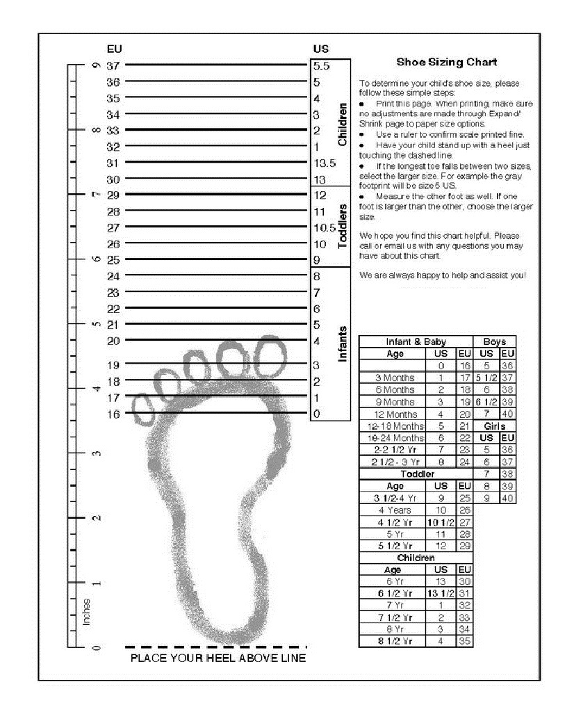 shoe size measurement chart